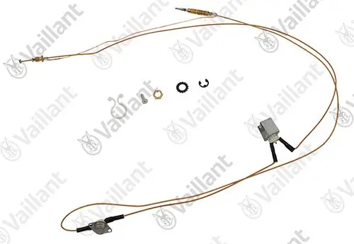 Vaillant Thermoelement mit Kupferleitungen, elektrischem Anschluss und Befestigungsteilen. Komponenten für Heizungs- oder Warmwassergeräte.